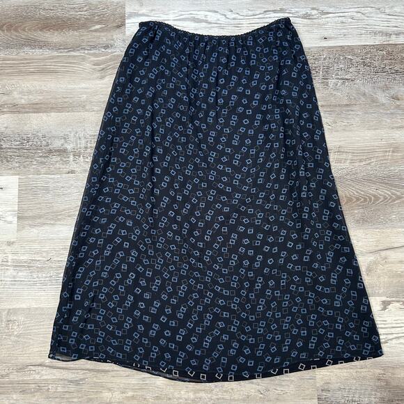 Charter Club 100% Silk Midi Skirt Navy Blue Geometric Print Size 14 - Picture 1 of 5
